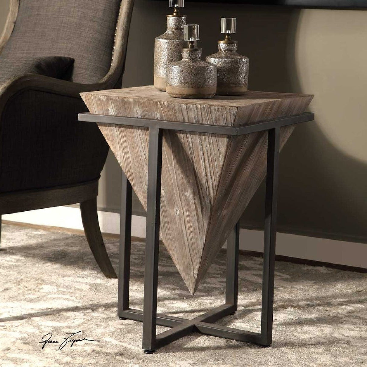Modern European furniture - Fir Wood Pyramid Side Table - www.oroa.com