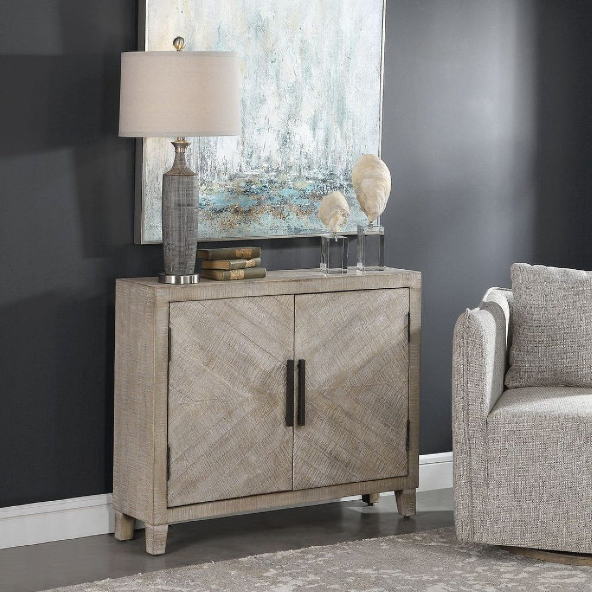 Whitewashed Fir Wood 2-Door Cabinet by Uttermost Adalind, alternate view 9