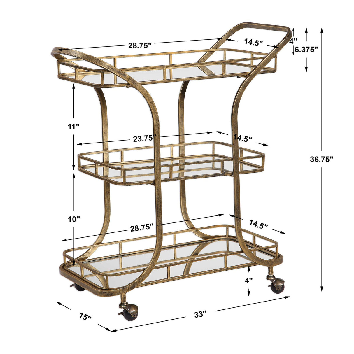 Modern European furniture - 3-Shelves Mirrored Serving Cart - www.oroa.com