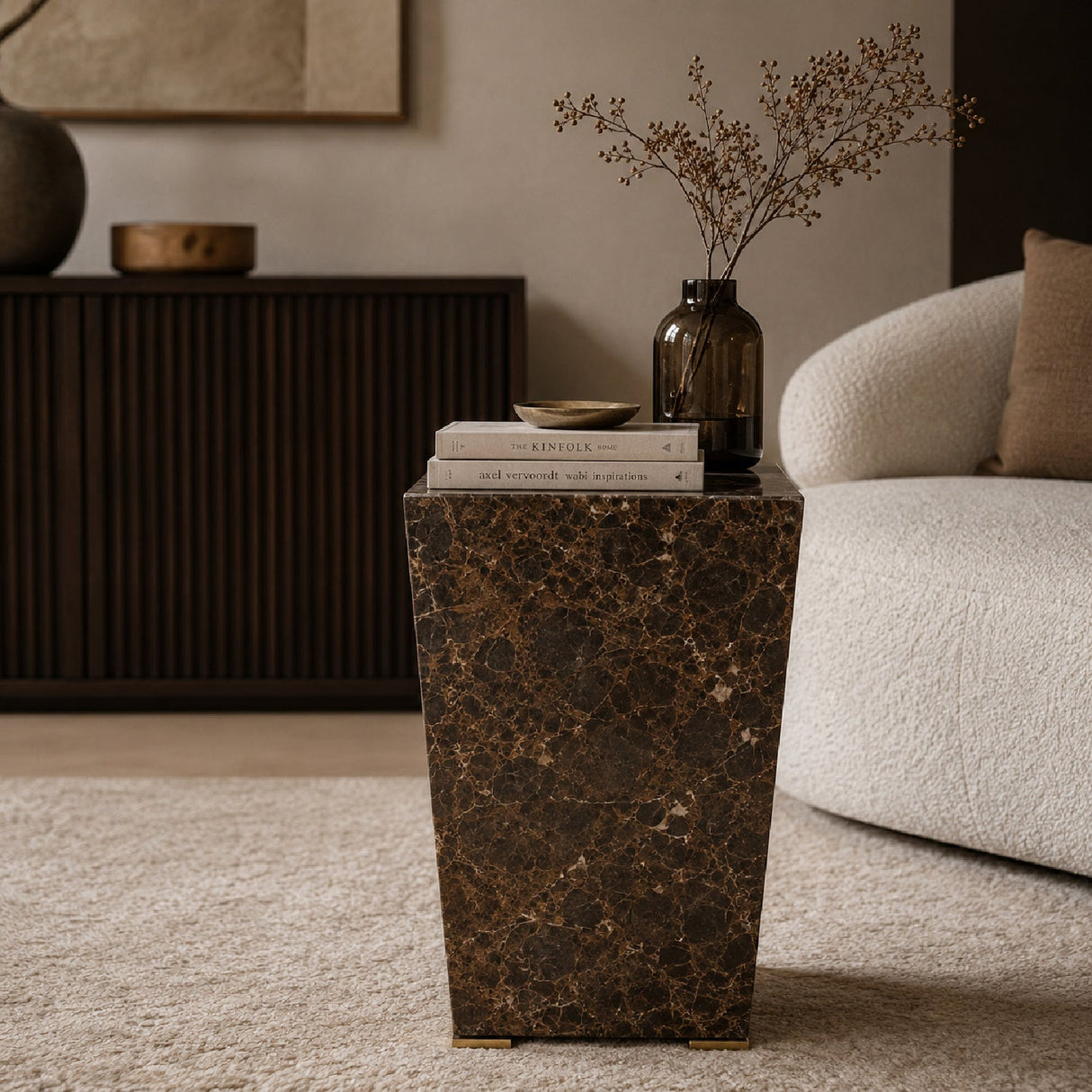 Modern European furniture - Emperador Brown Marble Accent Table - www.oroa.com