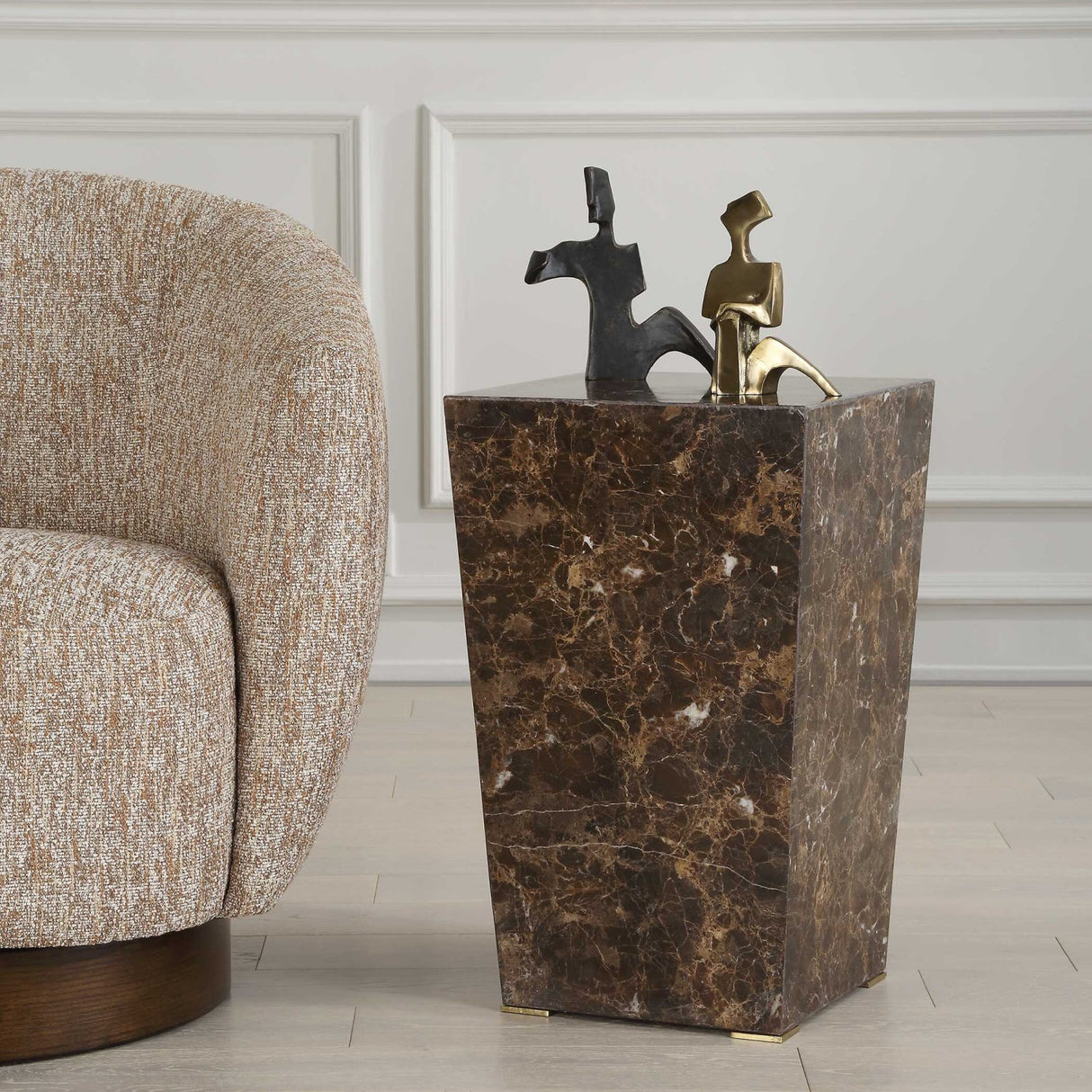 Modern European furniture - Emperador Brown Marble Accent Table - www.oroa.com
