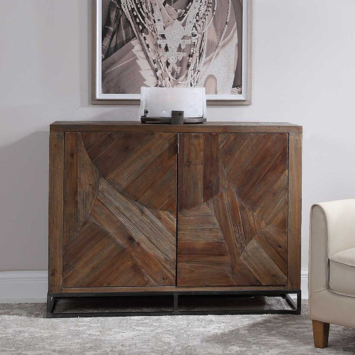 2-Door Marquetry Wooden Cabinet by Uttermost Evros, alternate view 2