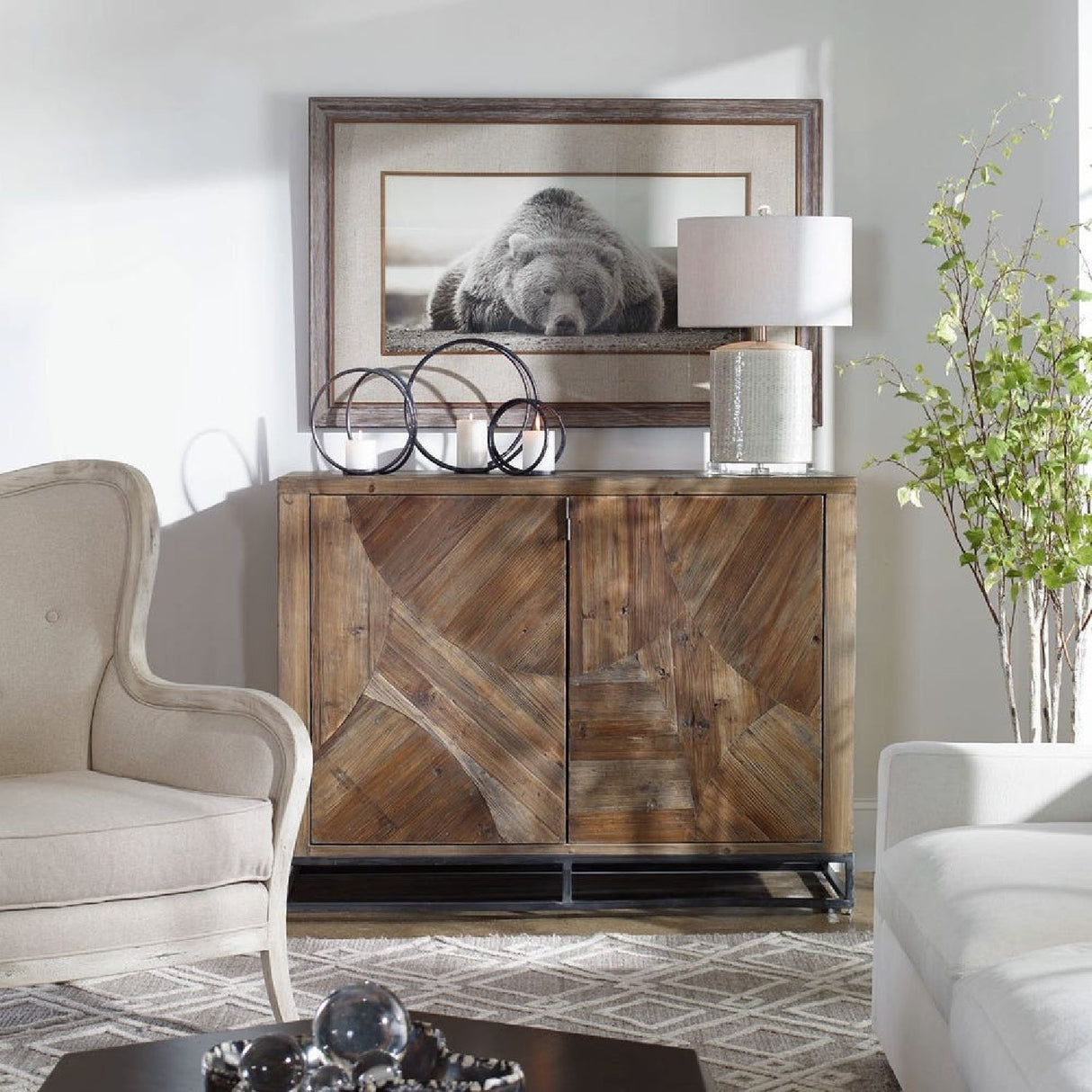 2-Door Marquetry Wooden Cabinet by Uttermost Evros, alternate view 6