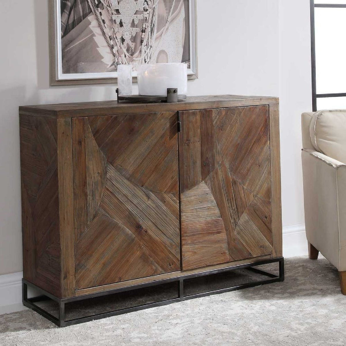2-Door Marquetry Wooden Cabinet by Uttermost Evros, alternate view 7
