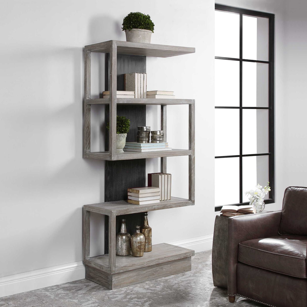 Modern European furniture - Gray Elm Veneer Bookcase - www.oroa.com
