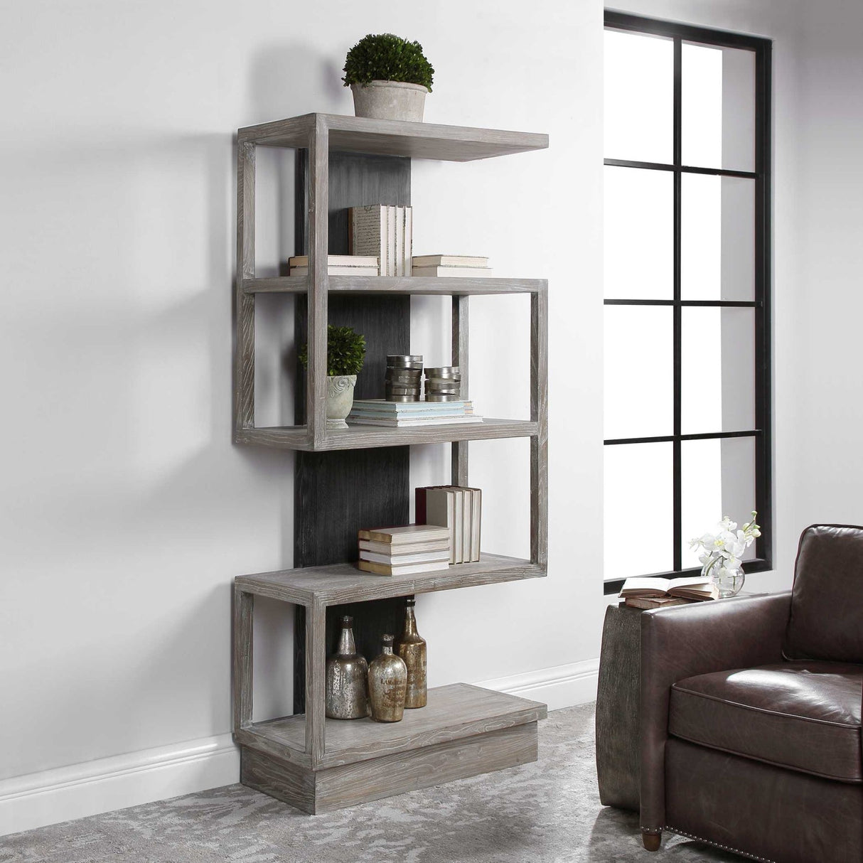 Modern European furniture - Gray Elm Veneer Bookcase - www.oroa.com