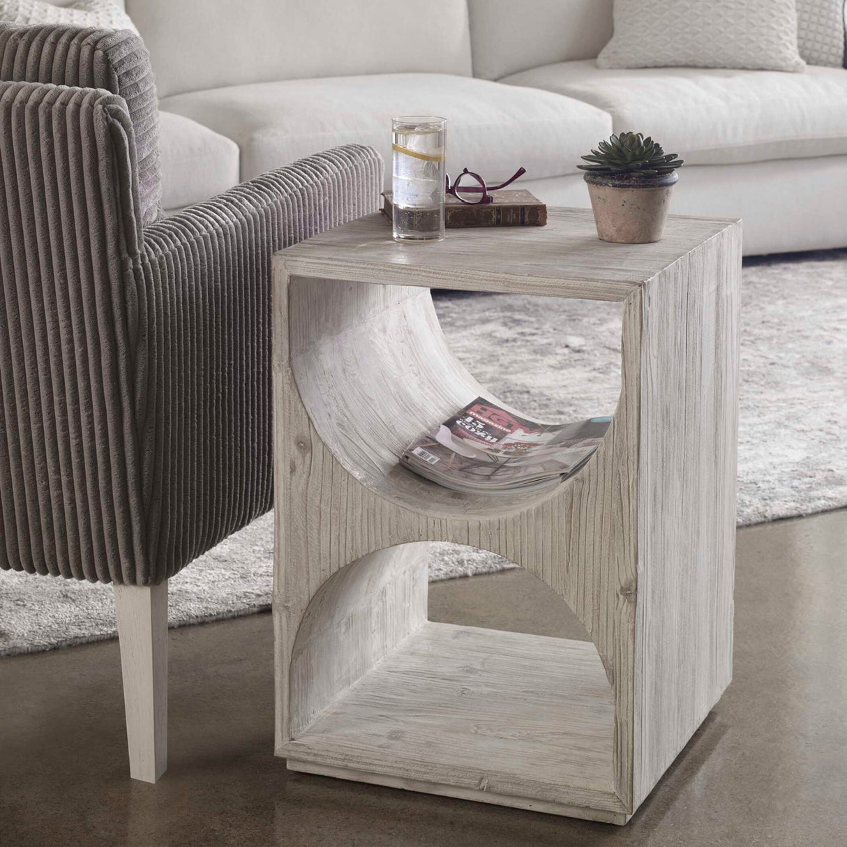 Modern European furniture - Carved Fir Wood Side Table - www.oroa.com