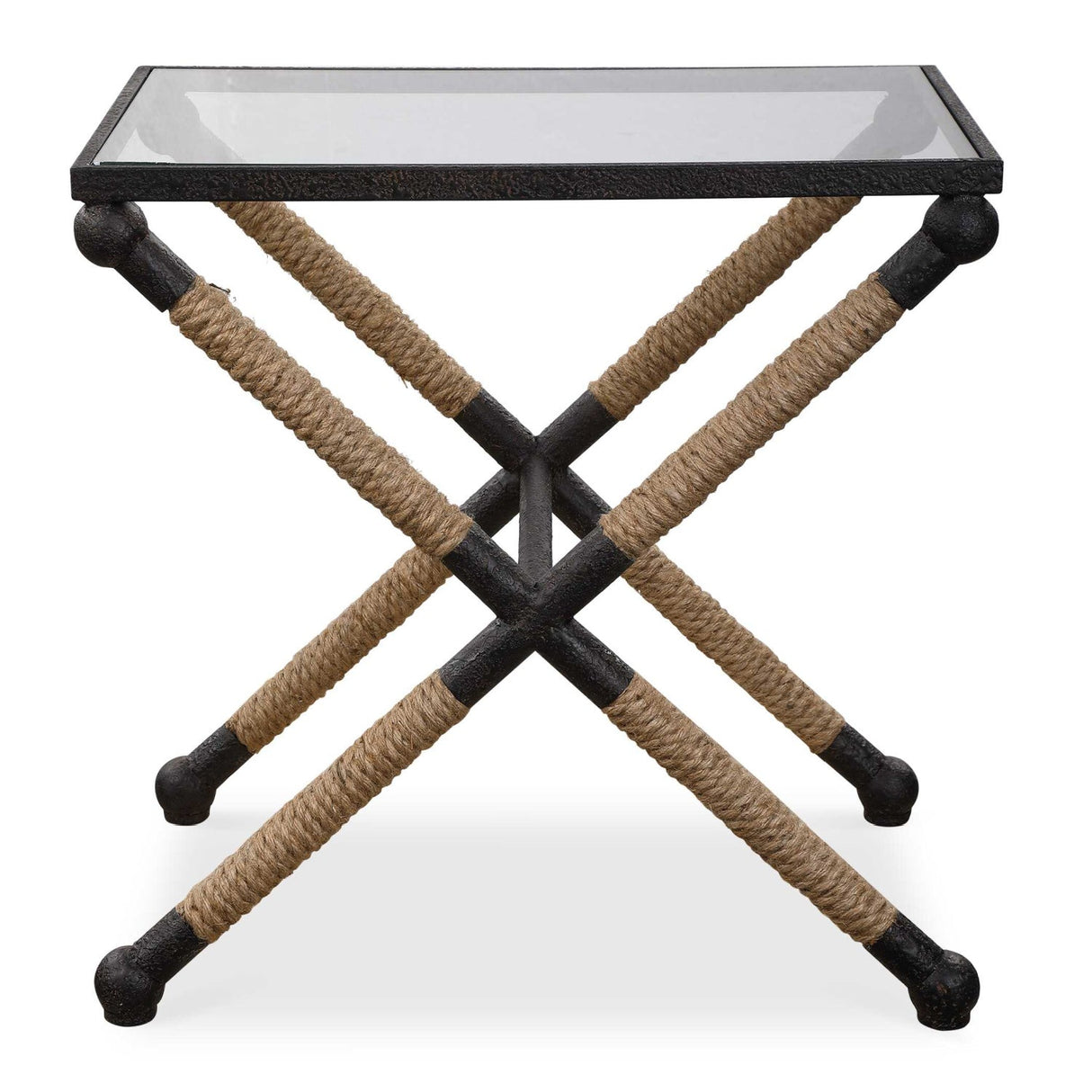 Modern European furniture - Iron Framed Glass Accent Table - www.oroa.com