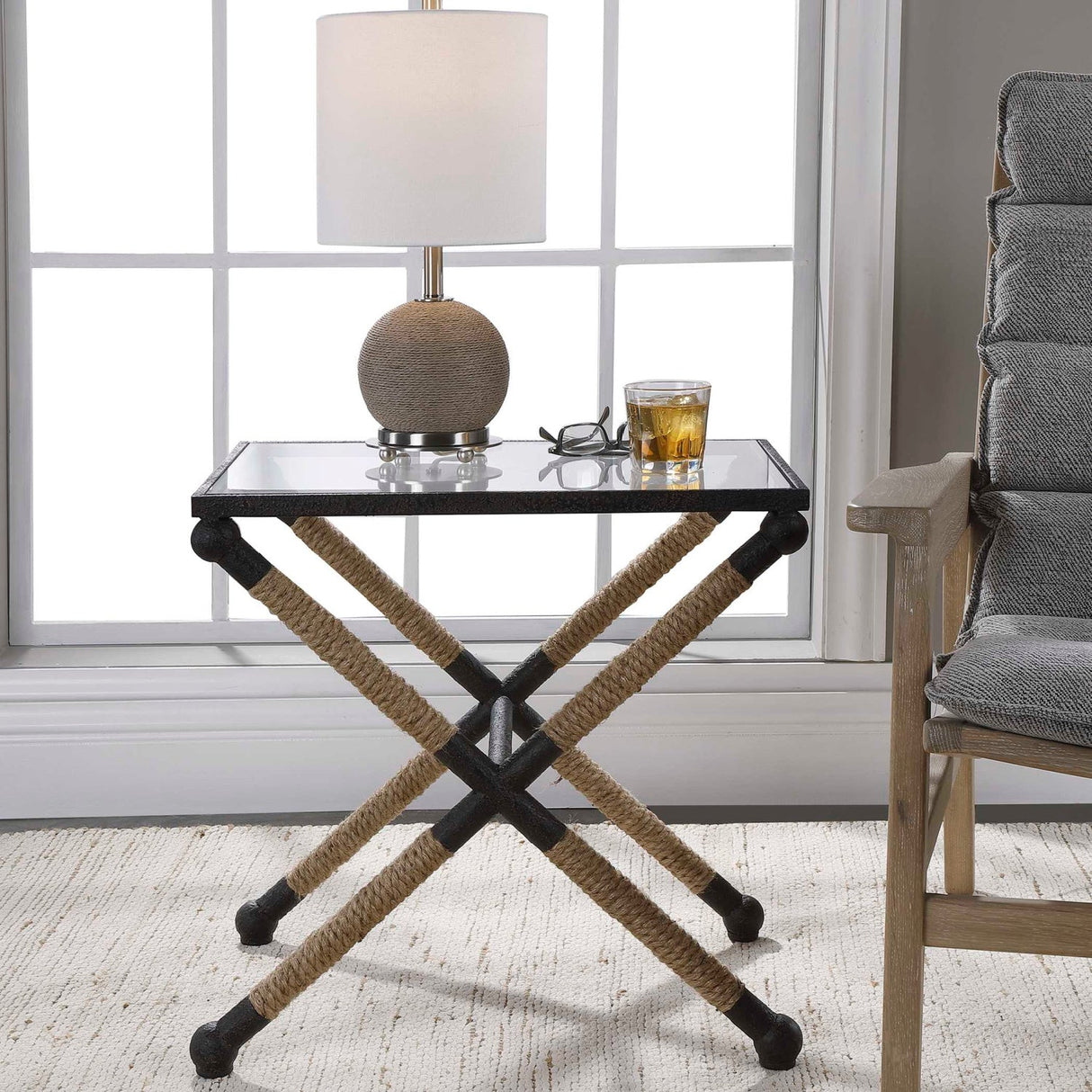 Modern European furniture - Iron Framed Glass Accent Table - www.oroa.com