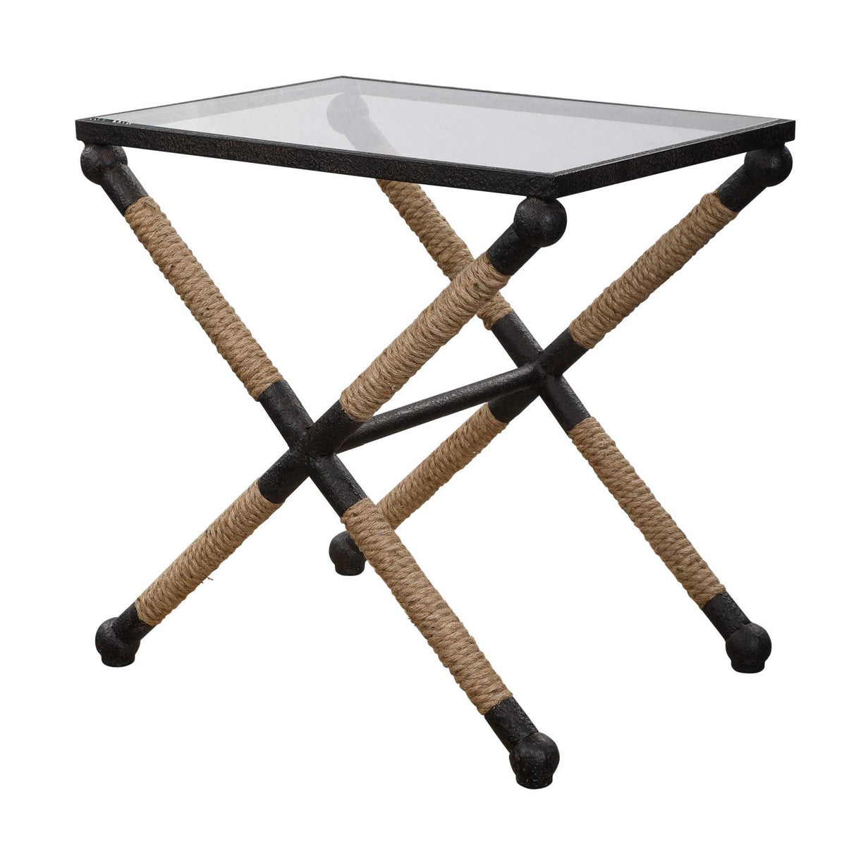 Modern European furniture - Iron Framed Glass Accent Table - www.oroa.com
