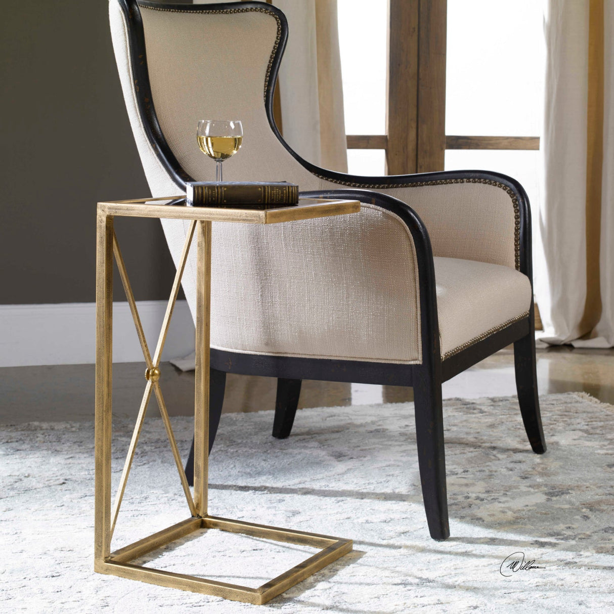 Gold C-Shaped Accent Table by Uttermost Zafina, alternate view 2
