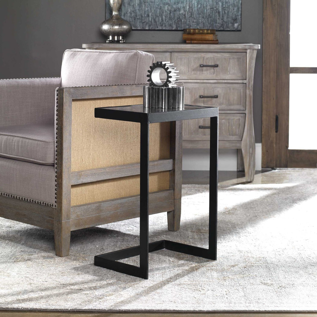 Modern European furniture - Black Iron Framed Accent Table - www.oroa.com