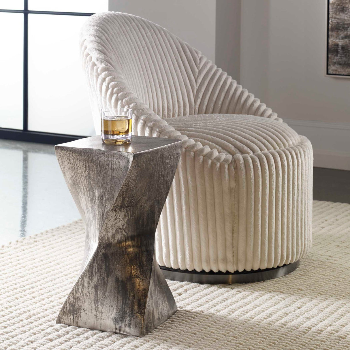 Modern European furniture - Tarnished Silver Twisted Accent Table - www.oroa.com