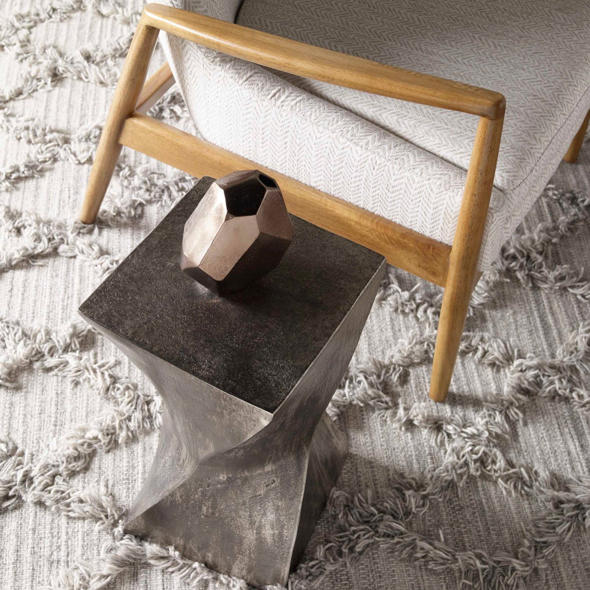 Modern European furniture - Tarnished Silver Twisted Accent Table - www.oroa.com