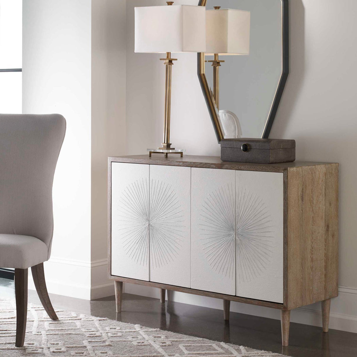 White Starburst 4-Door Cabinet by Uttermost Dani, alternate view 8