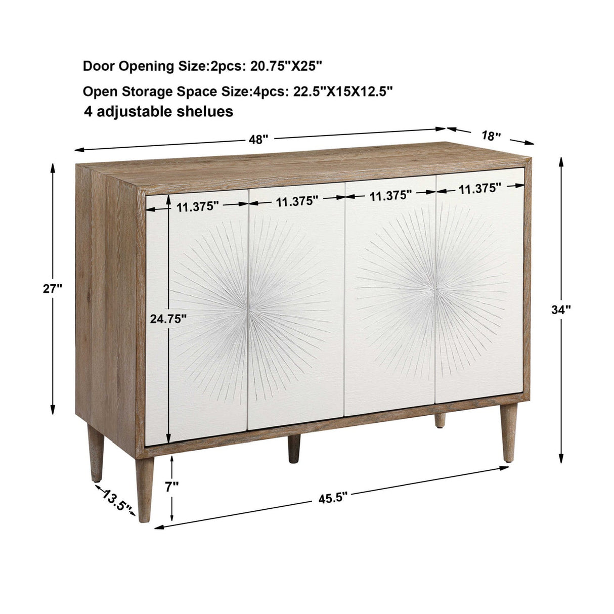 White Starburst 4-Door Cabinet by Uttermost Dani, alternate view 9