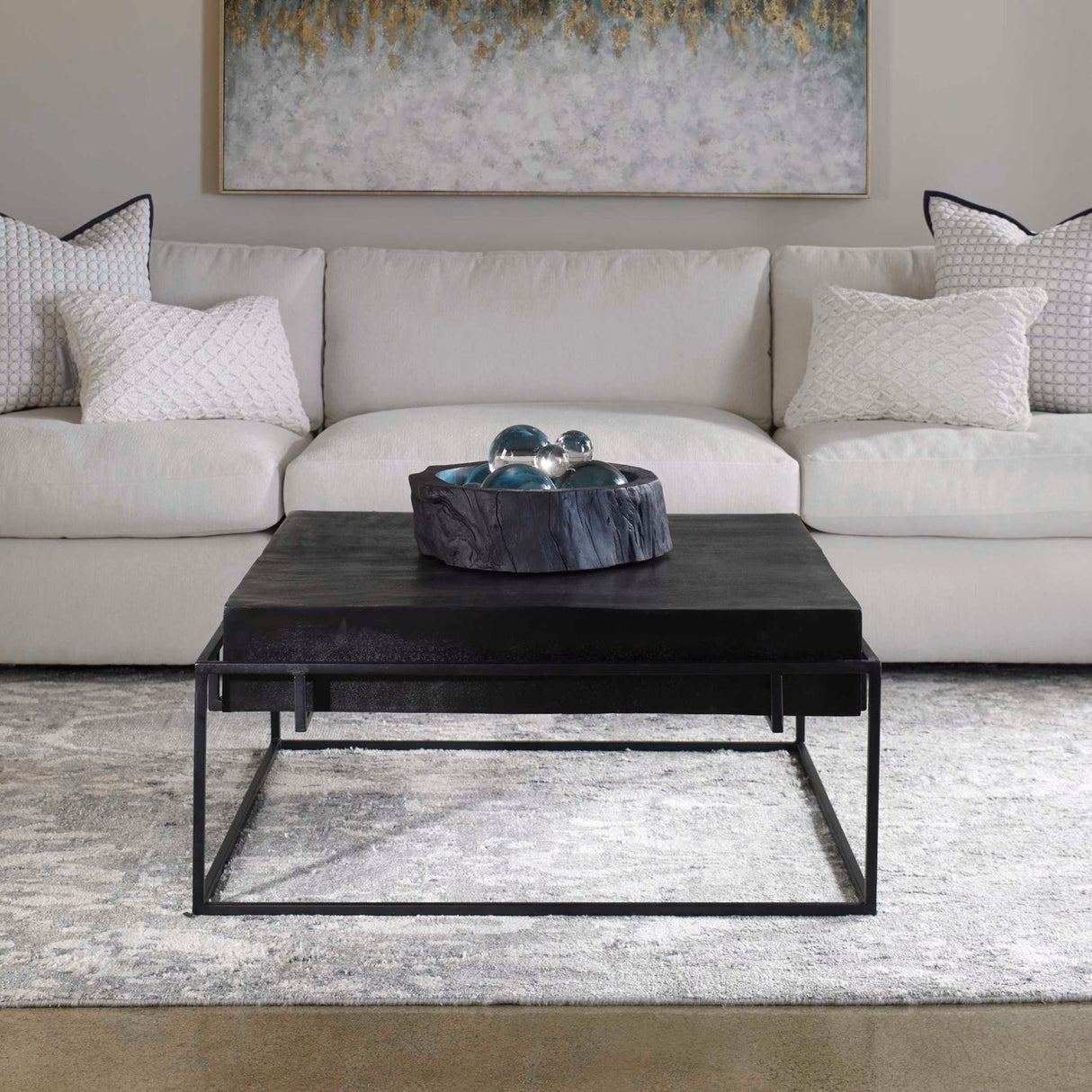Modern European furniture - Black Aluminum Square Coffee Table - www.oroa.com