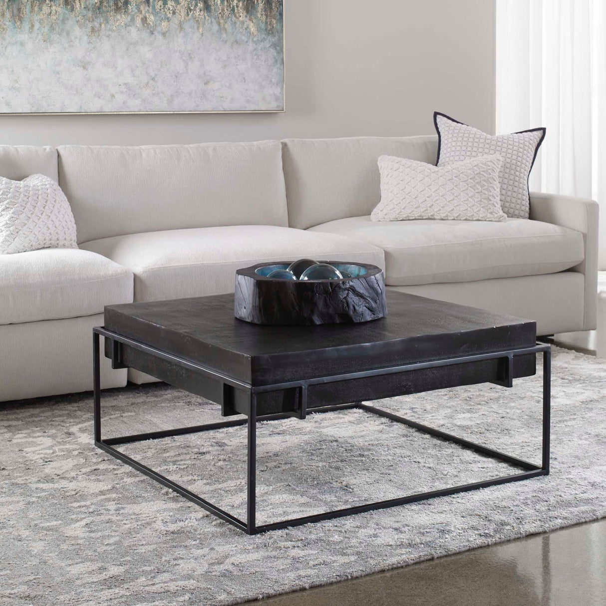 Modern European furniture - Black Aluminum Square Coffee Table - www.oroa.com