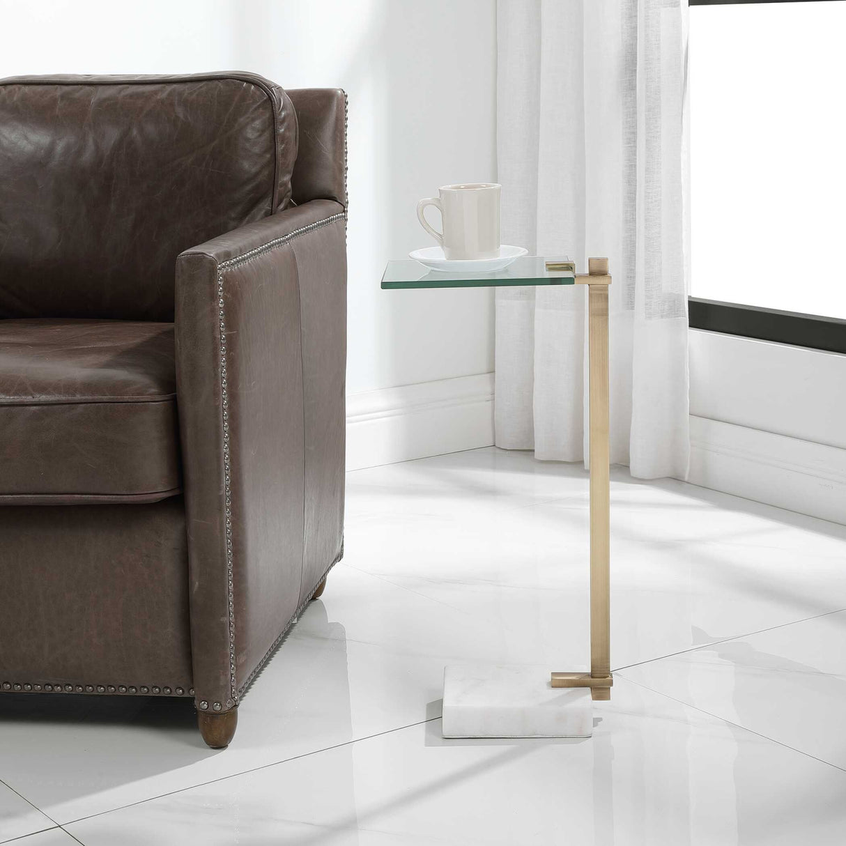 Modern European furniture - White Marble Foot Accent Table - www.oroa.com