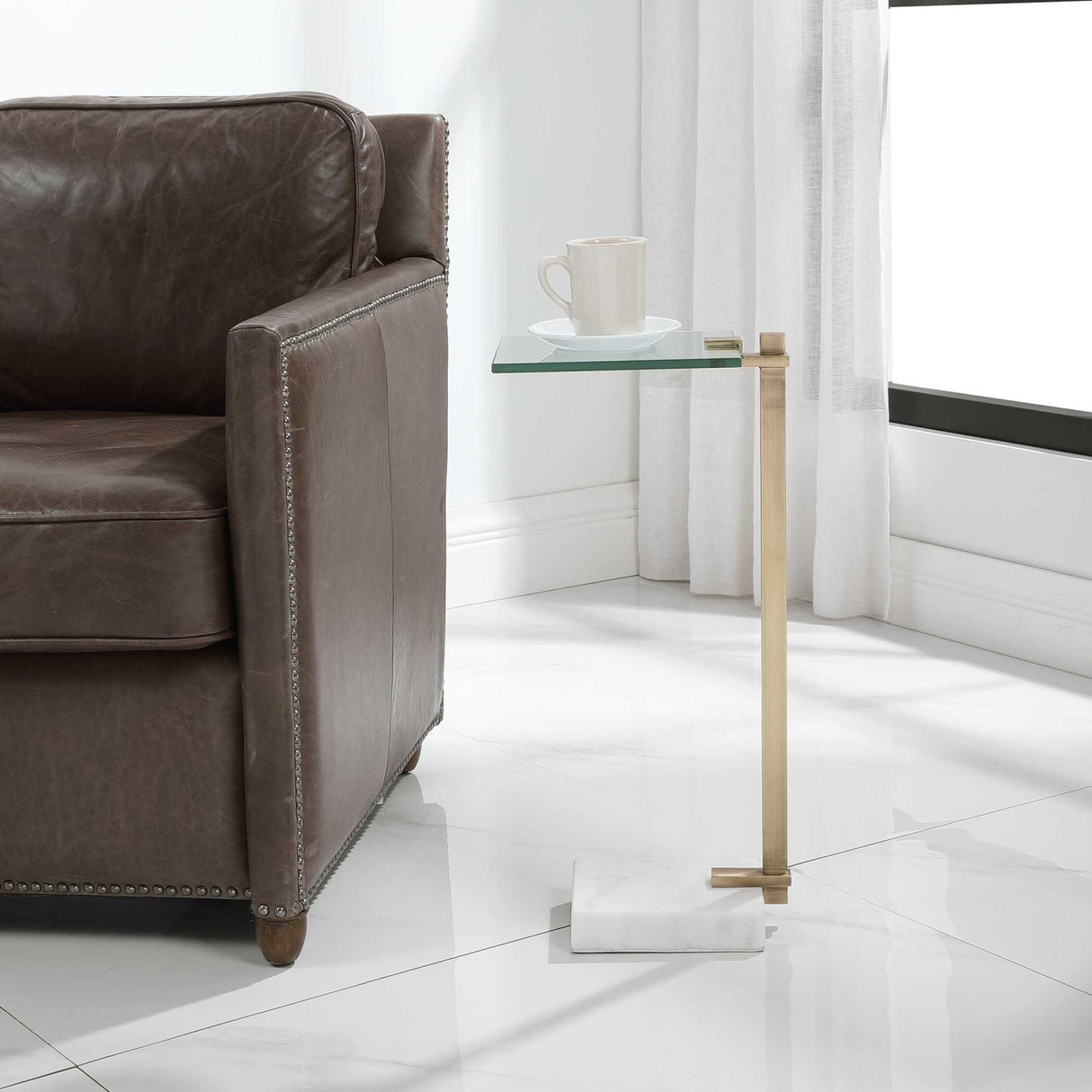 Modern European furniture - White Marble Foot Accent Table - www.oroa.com