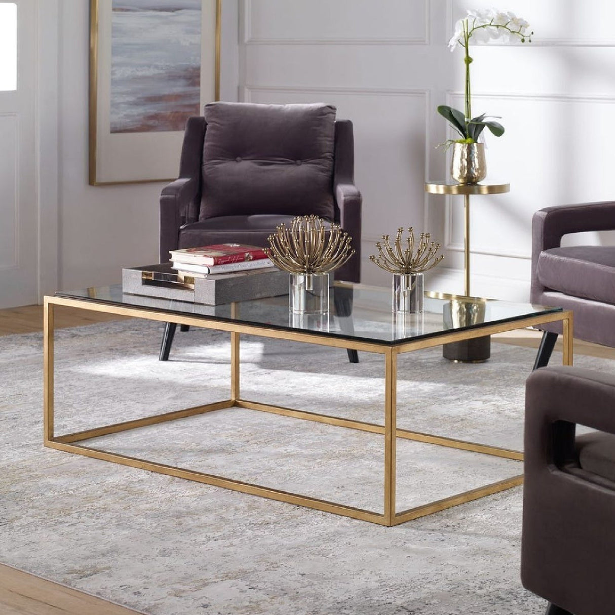 Modern European furniture - Gold Framed Coffee Table - www.oroa.com