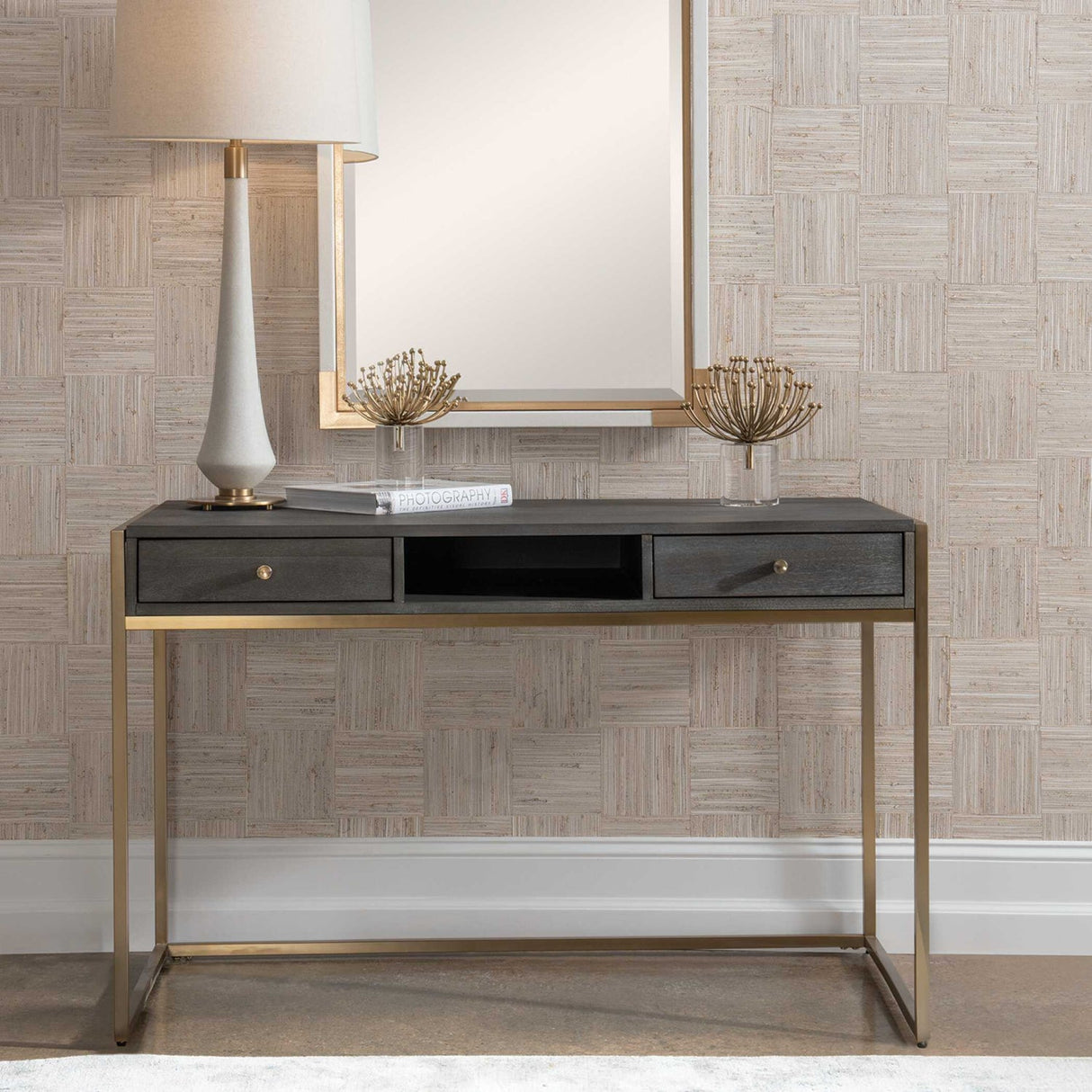 Modern European furniture - Dark Acacia 2-Drawer Writing Desk - www.oroa.com