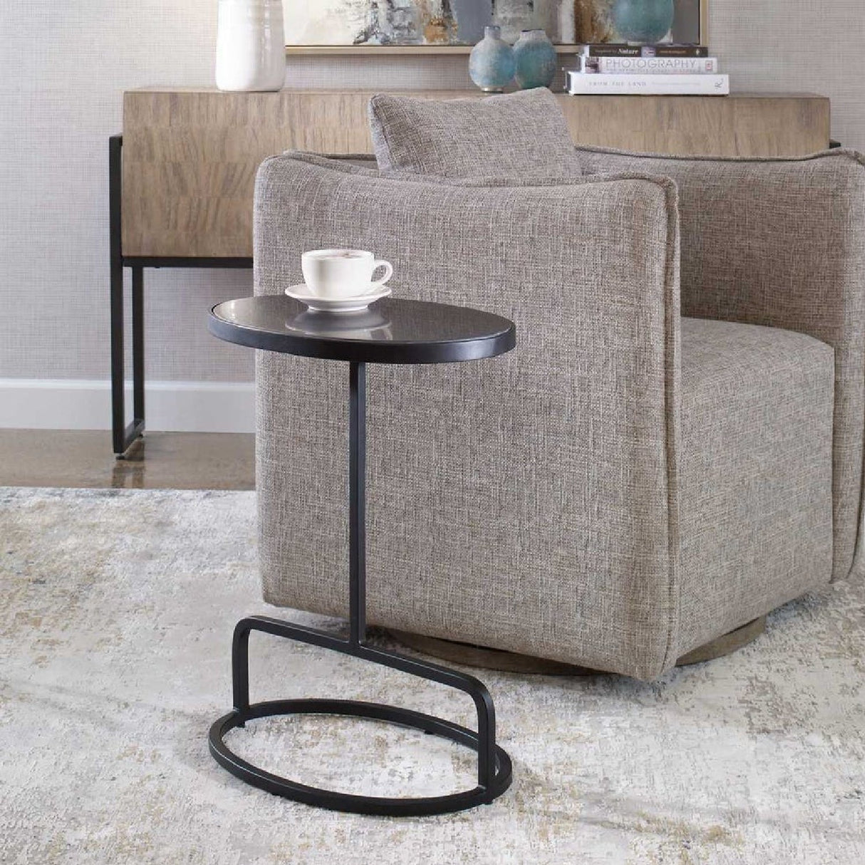 Modern European furniture - Iron Base Oval Accent Table - www.oroa.com