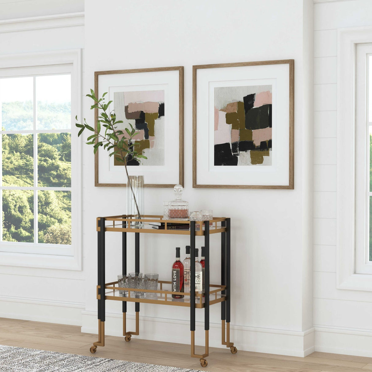 Modern European furniture - Two-Toned Metal Framed Bar Cart - www.oroa.com
