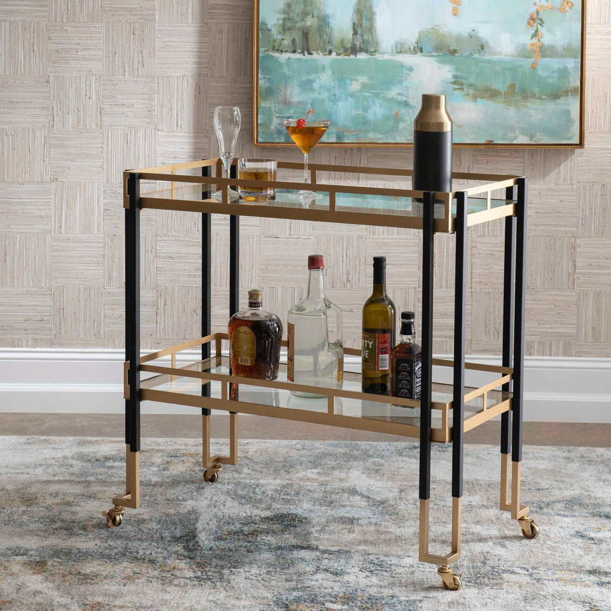 Modern European furniture - Two-Toned Metal Framed Bar Cart - www.oroa.com