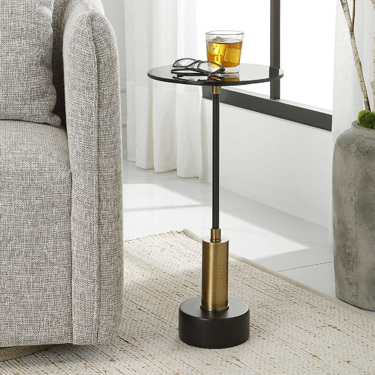 Black Glass Pedestal Accent Table by Uttermost Spector, alternate view 2