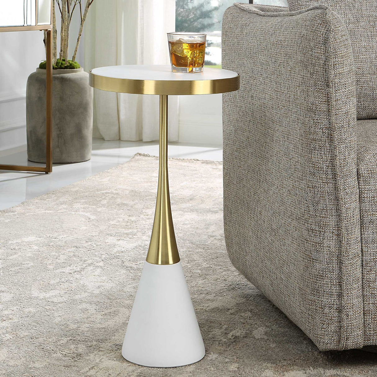 Modern European furniture - Brushed Brass Framed Accent Table - www.oroa.com