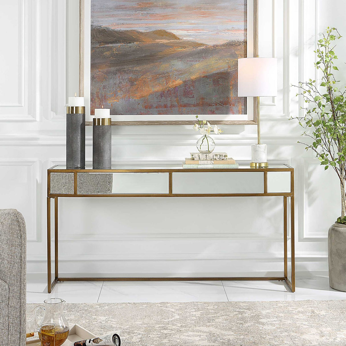 Modern European furniture - Gold Framed Mirror Console Table - www.oroa.com