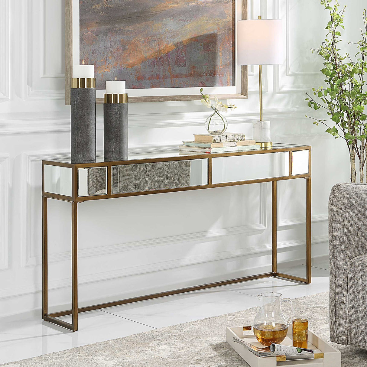 Modern European furniture - Gold Framed Mirror Console Table - www.oroa.com