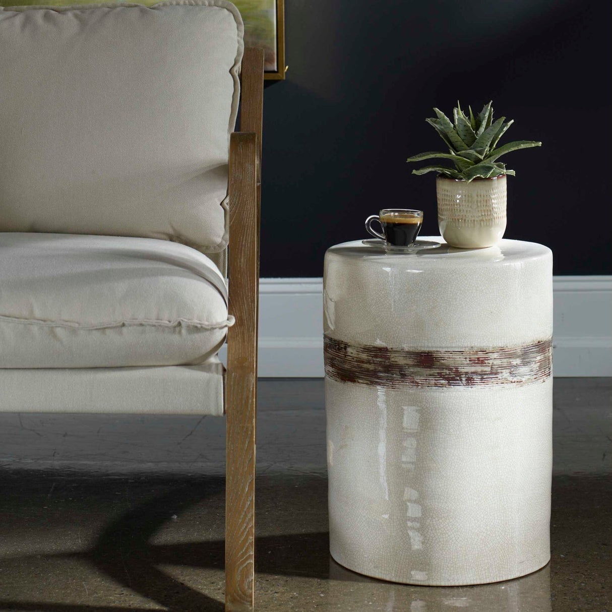 White Crackle Ceramic Garden Stool by Uttermost Comanche, alternate view 2