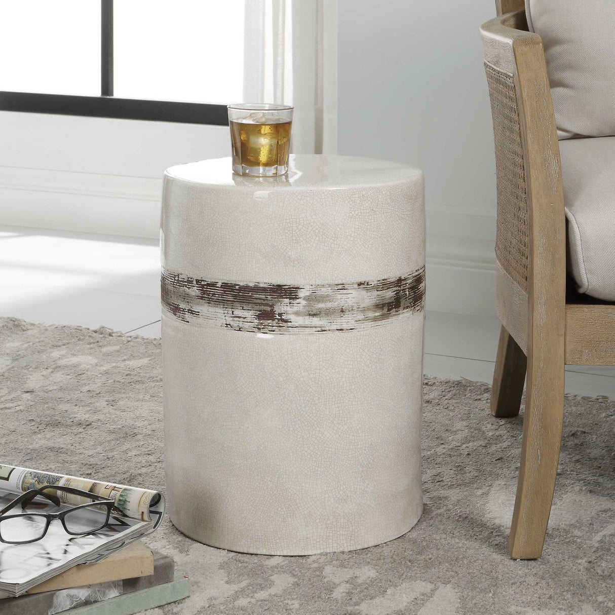 White Crackle Ceramic Garden Stool by Uttermost Comanche, alternate view 5