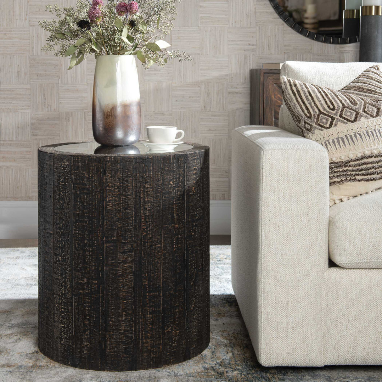 Modern European furniture - Rustic Dark Cylindrical Accent Table - www.oroa.com