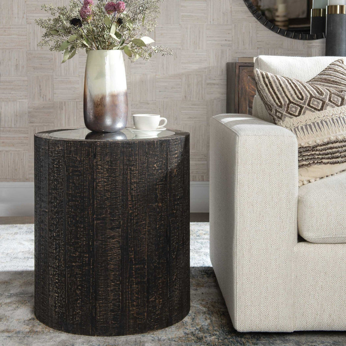 Modern European furniture - Rustic Dark Cylindrical Accent Table - www.oroa.com