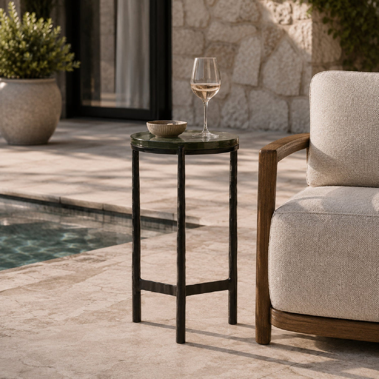 Modern European furniture - Round Glass Indoor/Outdoor Accent Table - www.oroa.com
