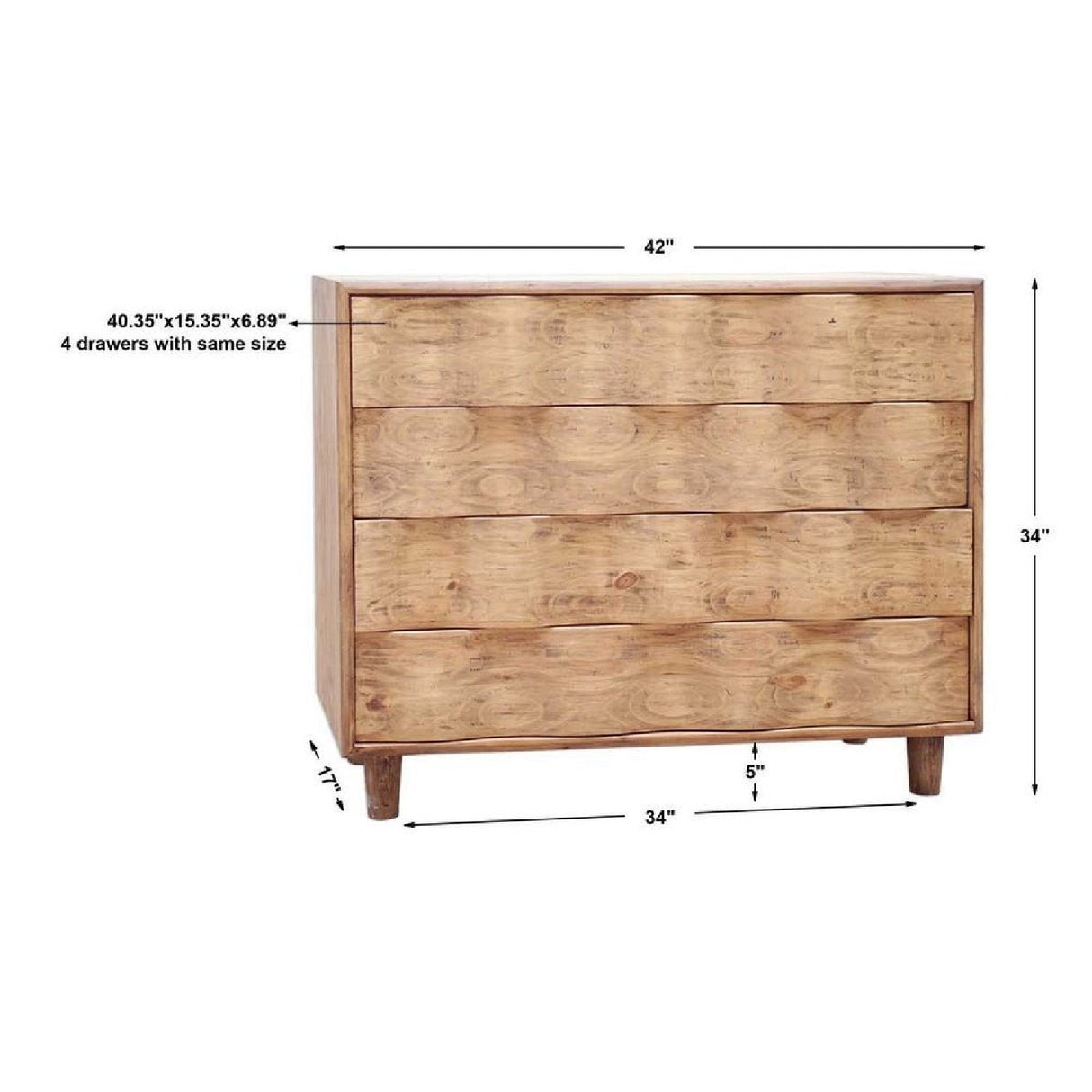 Pine Wood 4-Drawer Accent Chest by Uttermost Crawford, alternate view 6