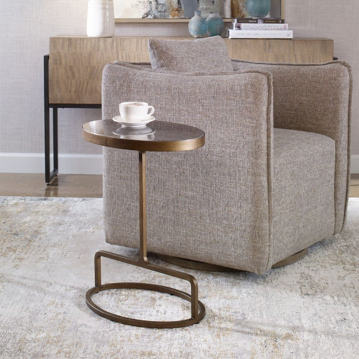 Modern European furniture - Iron Base Oval Accent Table - www.oroa.com