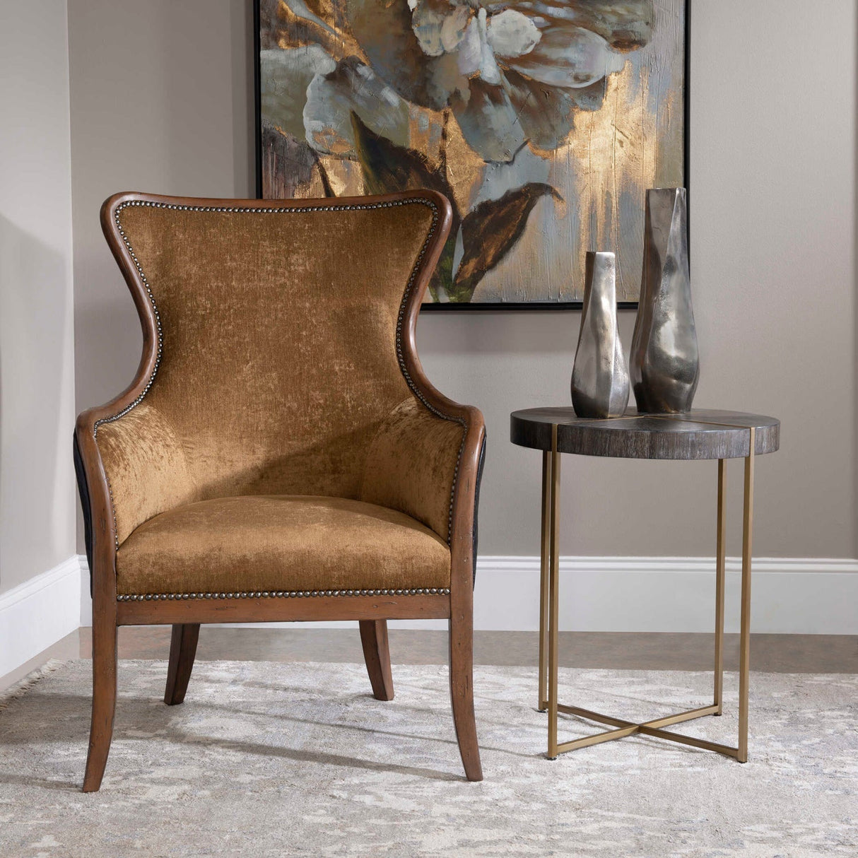 Round Acacia Veneer Accent Table by Uttermost Taja, alternate view 2