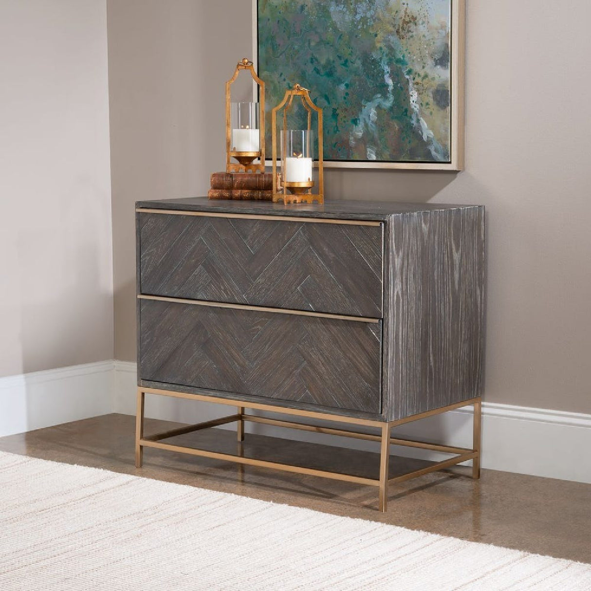Oak Herringbone 2-Drawer Chest | Oroa.com