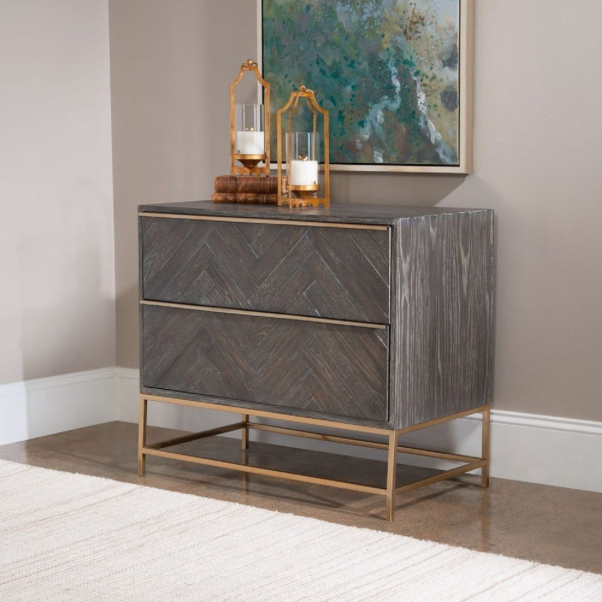 Oak Herringbone 2-Drawer Chest by Uttermost Armistead, alternate view 2