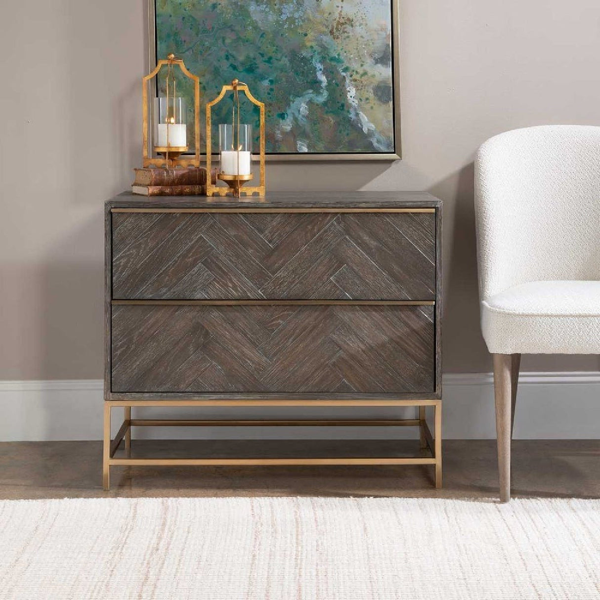 Oak Herringbone 2-Drawer Chest by Uttermost Armistead, alternate view 9