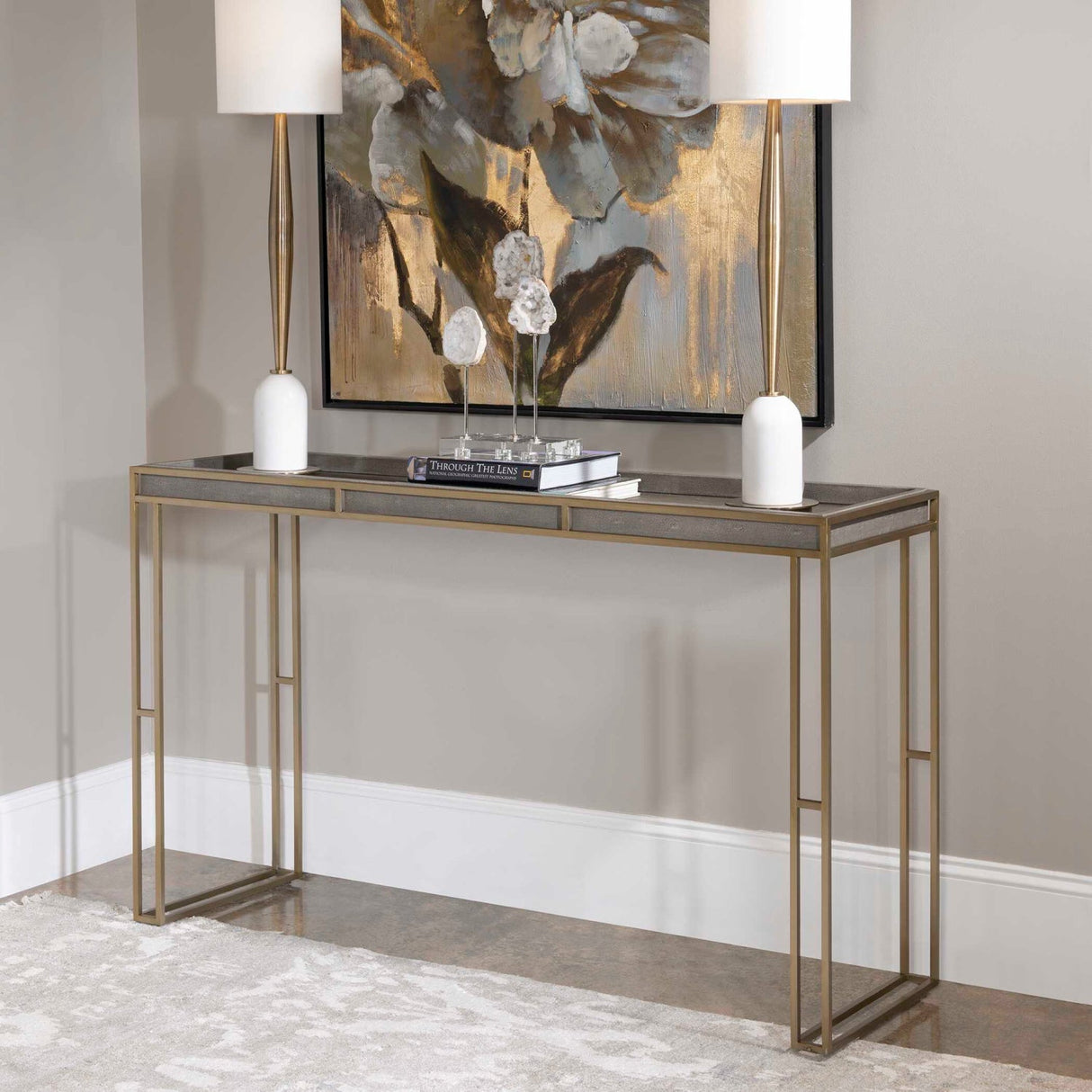 Modern European furniture - Black Shagreen Look Console Table - www.oroa.com