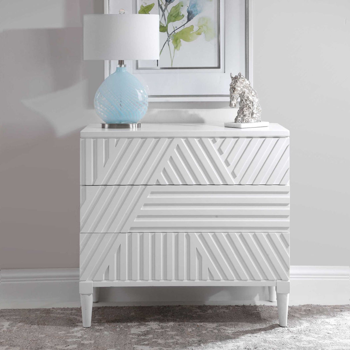 Modern European furniture - Geometric Carved 3-Drawer Chest - www.oroa.com
