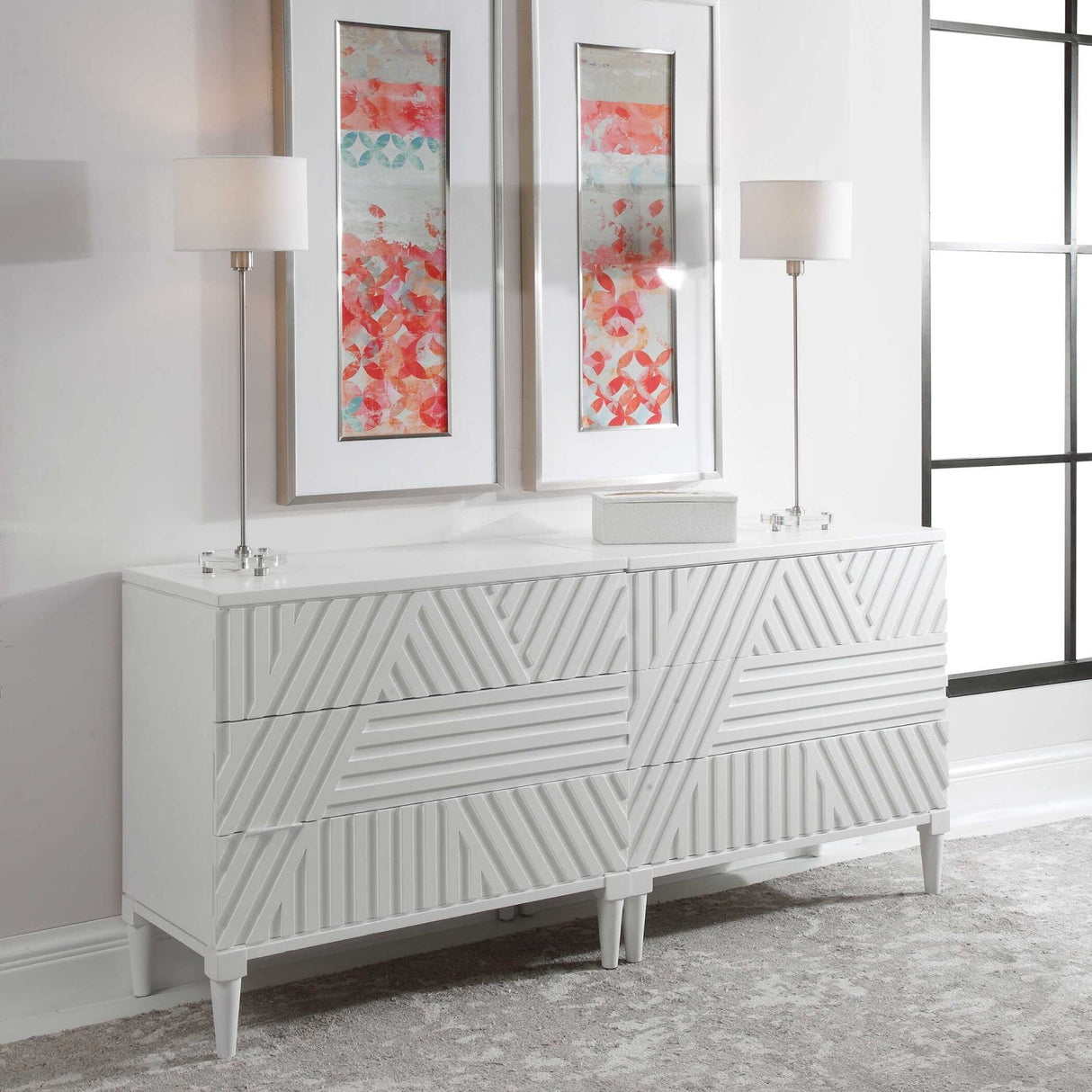 Modern European furniture - Geometric Carved 3-Drawer Chest - www.oroa.com