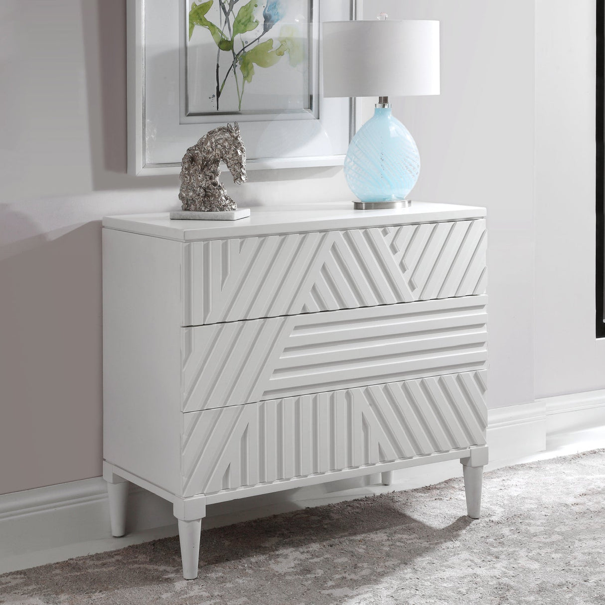 Modern European furniture - Geometric Carved 3-Drawer Chest - www.oroa.com
