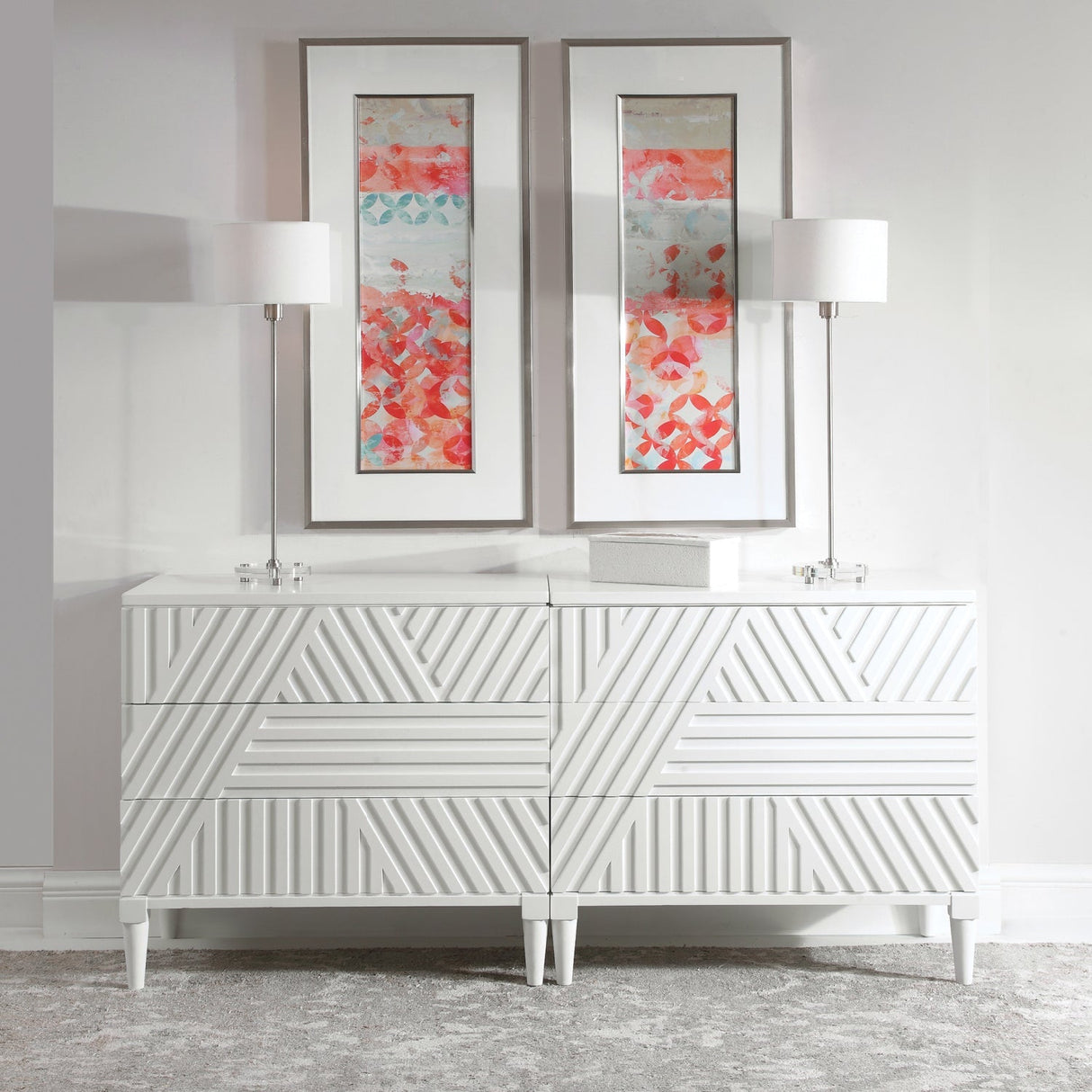 Modern European furniture - Geometric Carved 3-Drawer Chest - www.oroa.com