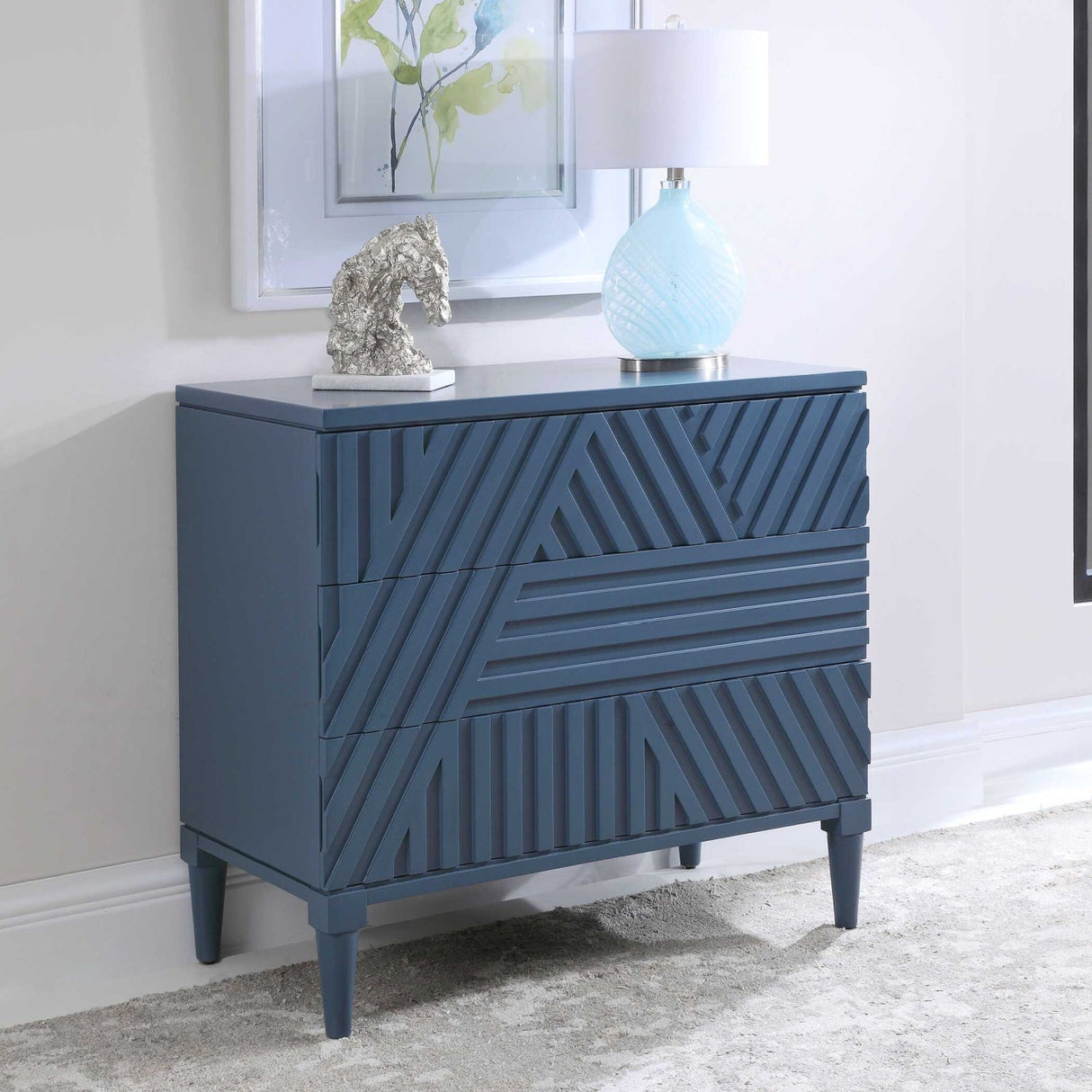 Modern European furniture - Geometric Carved 3-Drawer Chest - www.oroa.com